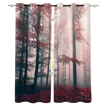

Red Mysterious Maple Leaves Forest Curtains Window Living Room Curtains Kitchen Indoor Window High Blackout Curtain Thick
