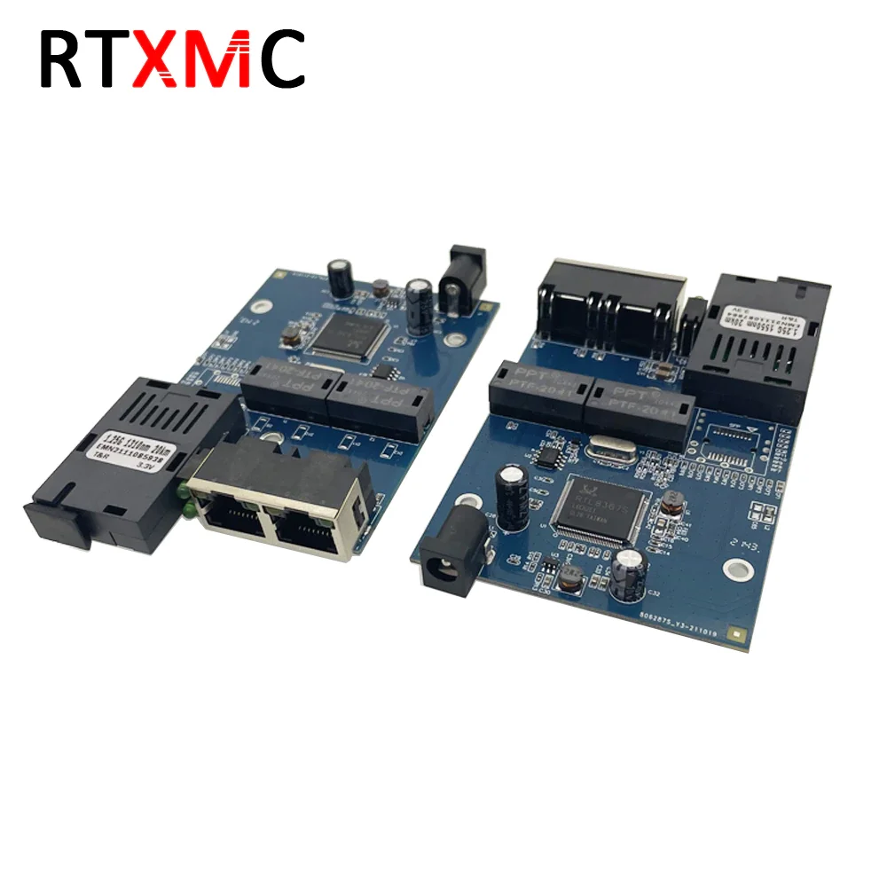 Price For 2Pieces Fiber Optical Media Converter Switch PCBA Board 1SC 2RJ45 UTP Ports With 5V2A Power Supply Pacas Plates fonte | Мобильные