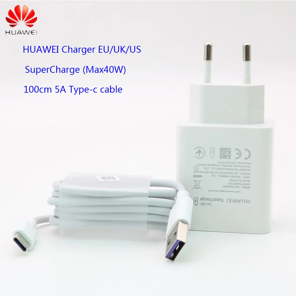 huawei mate 20 pro RS Supercharge USB быстрое зарядное устройство 10 в 4A 40 Вт адаптер 5A type C кабель для Nova 5 Honor Magic 2/P30 pro