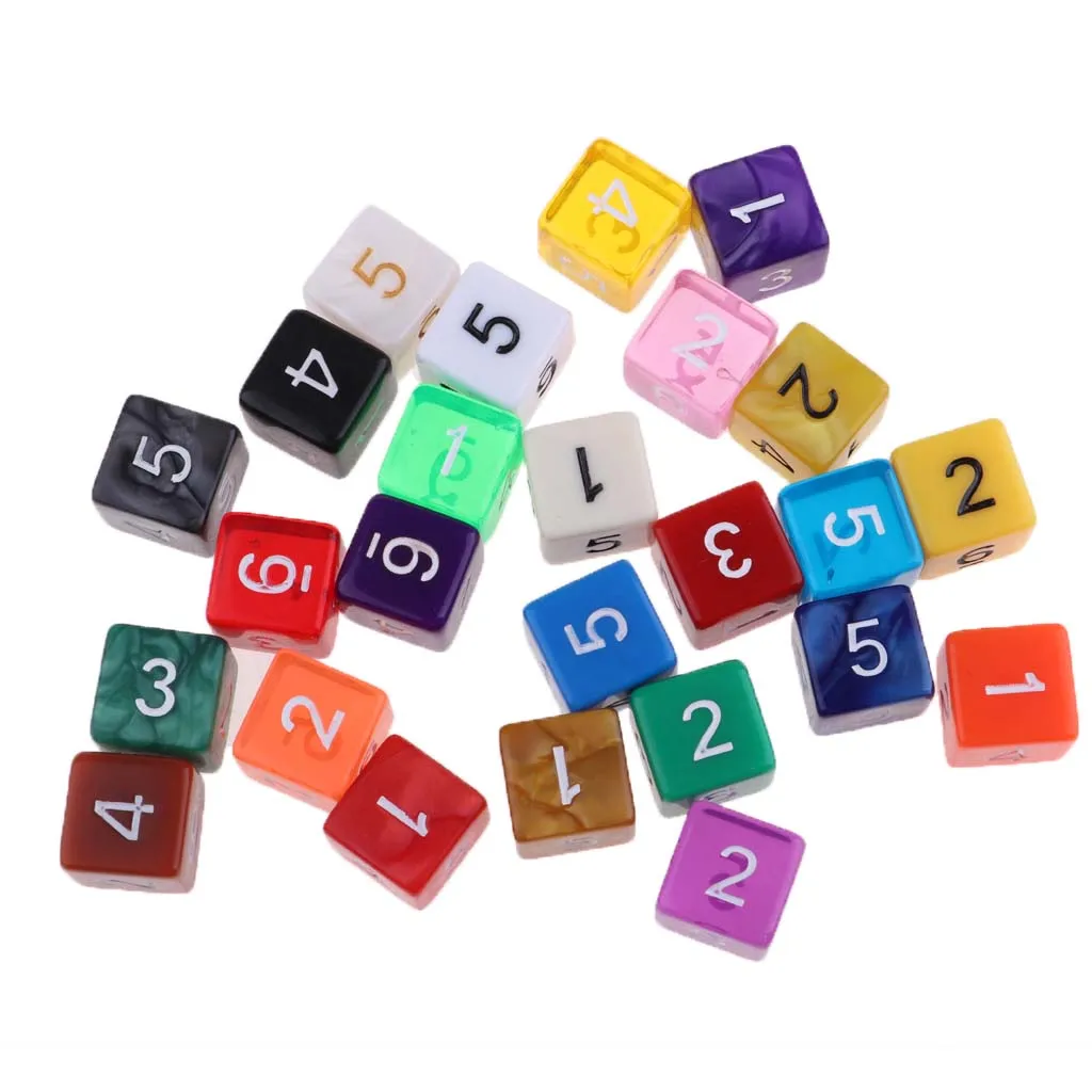 25Pcs  Dice D6 Sided Number Dice for  RPG  Board Game Toy DIY