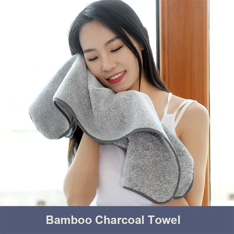 Bamboo Charcoal Terry Bath Towel Set Adult Bamboo Carbon Fiber Bathroom Towel Microfiber Hair Face Hand Bath Set