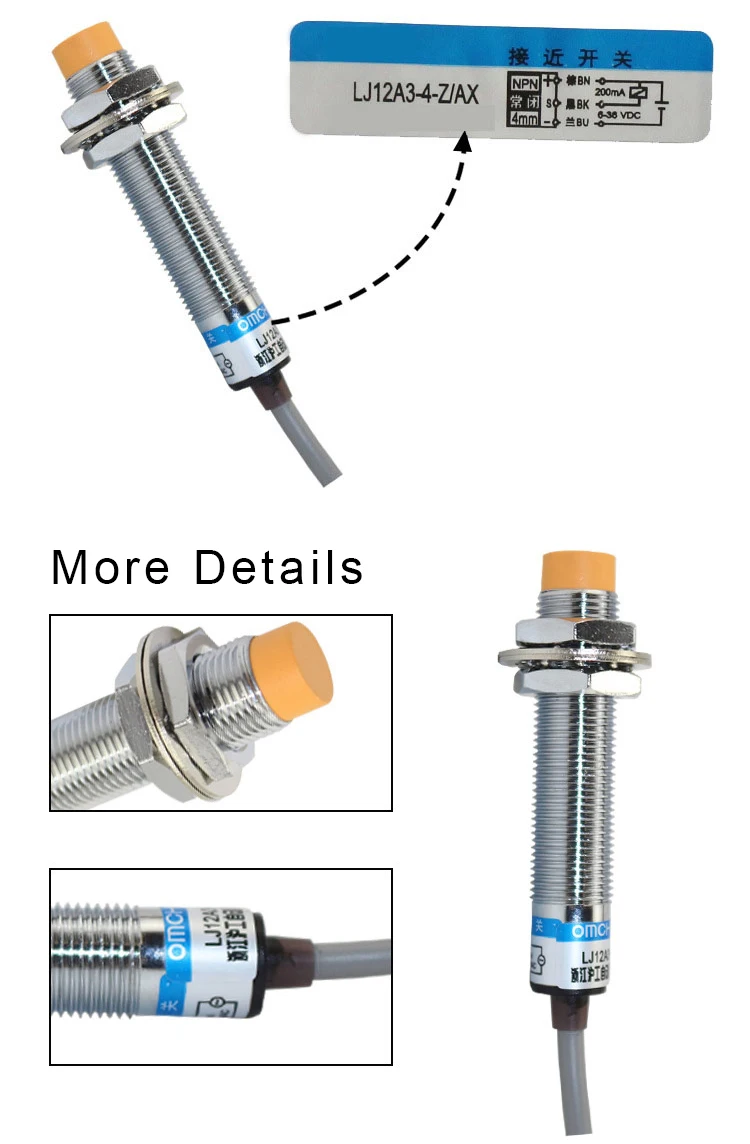 Inductive Proximity Sensor Switch Detection PNP NPN NO/NC DC 6V-36V M12 LJ12A3-4-Z/BX/AX/CX/BY/AY/CY/EX/DX/EZ/DZ rubber switch cap