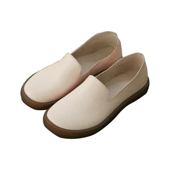 

pring Simple Genuine Leather Flat Work Shoes Women Ballet Flats Solid Round Toe Non-Slip Soft Comfortable Ladies Nurse Shoes