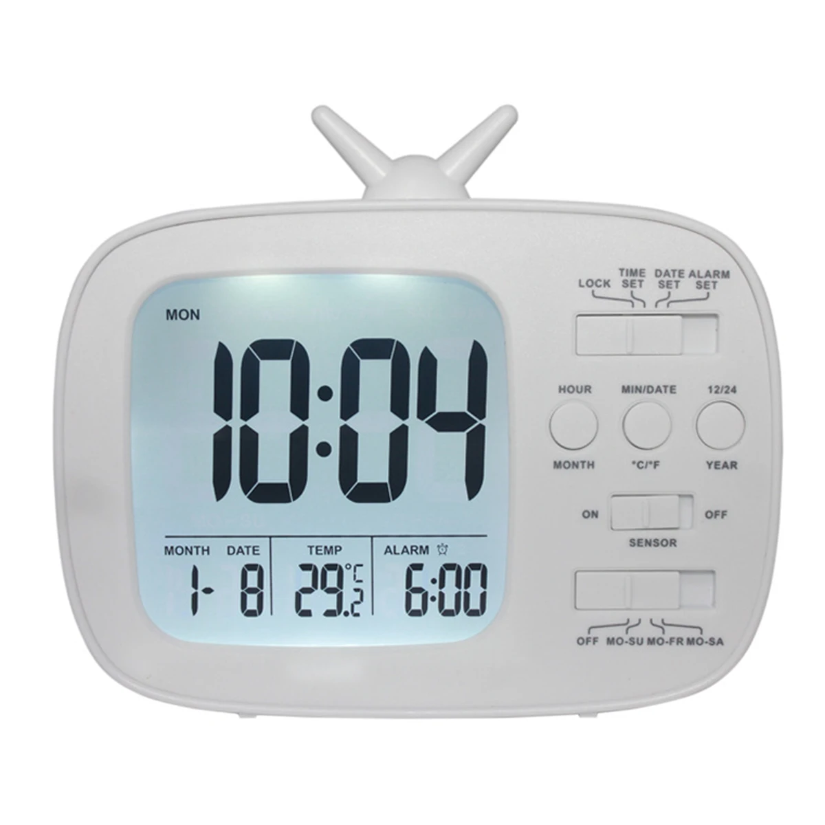 LCD Digital Desk Alarm Clock Bedroom Bedside Snooze Wake Up Light Digital Clock Thermometer