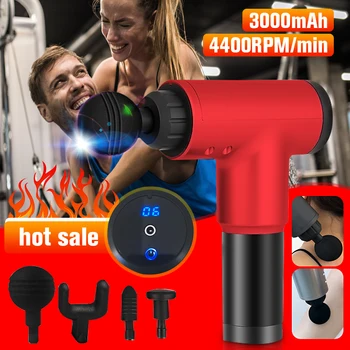 

4400r/min Muscle Massage Guns Deep Tissue Massager Therapy Exercising Muscle Pain Relief Body Slimming Shaping + 4 Heads