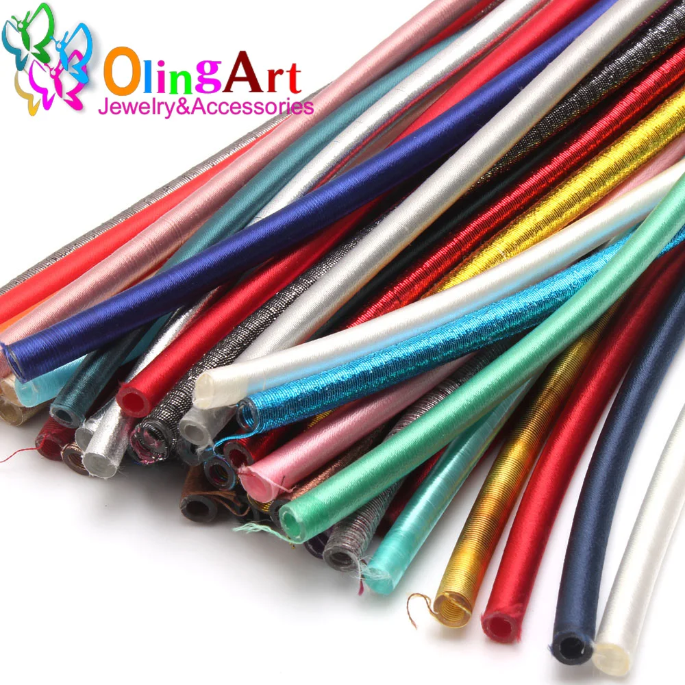 

Free shipping 5mm 46cm Soft Rayon Silk Various materials/multiple colors Cord Hollow Rubber DIY Necklace Bracelet Jewelry Making
