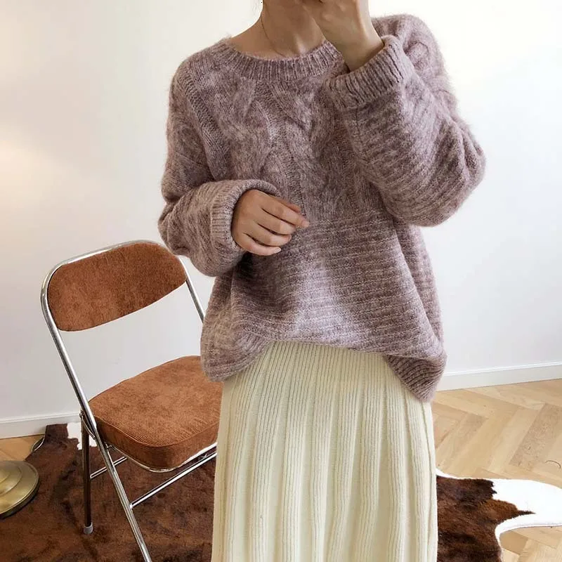 Mooirue, осень, женский свитер Kawaii, утолщенный, свободный, Bf, ленивые цветы, вязаный, эластичный джемпер, женский свитер