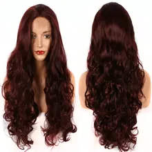 BM Бургундия Темно-красное вино глубокая волна синтетический 13*3 дюймов парик фронта шнурка Жаростойкие Волокна Волос естественные волосы для парики на каждый день