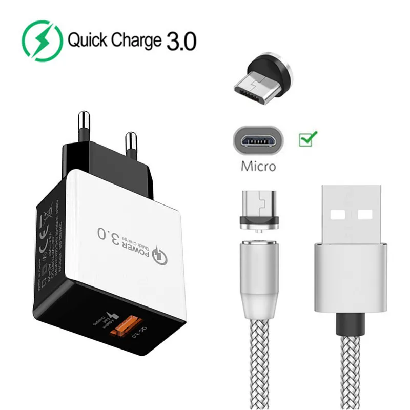

For Samsung galaxy S6 S7 edge M10 Meizu M8c M5 M6 Realme 3 Pro phone Micro USB Magnetic Charge Cable QC 3.0 Fast charger adapter