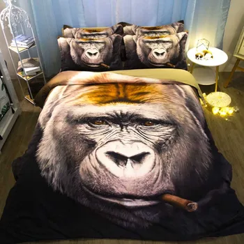 

WOSTAR Cigarette monkey bedding set king size duvet cover and pillowcase home textile animal bedding set linens