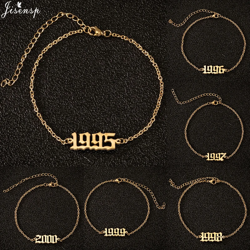 Jisensp Unique Year Number Anklets Leg Bracelet for Women Special Date Wedding Jewelry 1980-2000 Ankle Bracelet Birthday Gift Jisensp Unique Year Number Anklets Leg Bracelet for Women Special Date Wedding Jewelry 1980-2000 Ankle Bracelet Birthday Gift