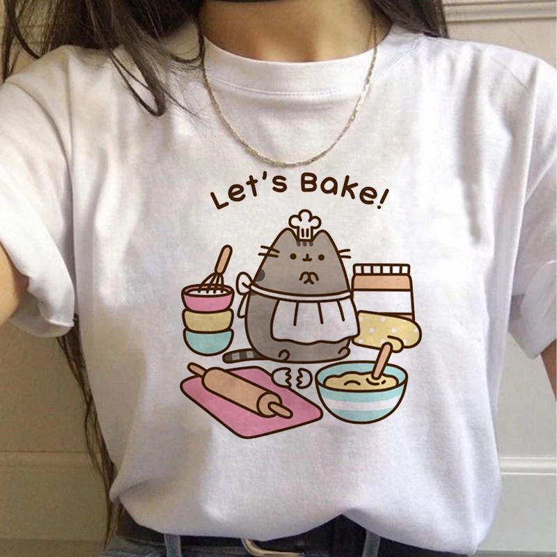 Kawaii Cat, женские футболки, Harajuku Ullzang, забавная футболка, 90 s, мультяшный принт, футболка, графический корейский стиль, топы, футболки, женская одежда