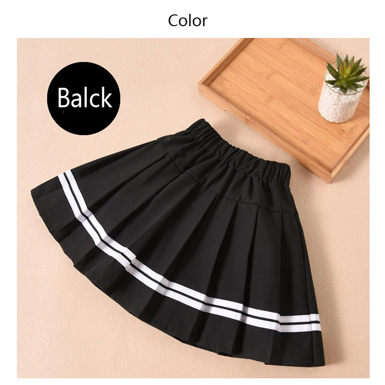 Осенние юбки синего и черного цвета для девочек хлопковая плиссированная юбка в Японскую полоску школьная форма для девочек возрастом от 4 до 16 лет, детская одежда в консервативном стиле для подростков - Цвет: black