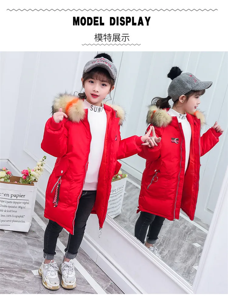 Chindren/зимнее пальто Новинка года; модные куртки с большим меховым воротником для девочек зимняя одежда для маленьких девочек детское теплое пальто с летающим краном