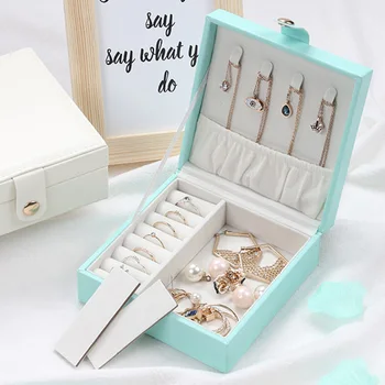

Portable Jewelry Storage Box PU Leather Earring Ring Necklace Zipper Jewelry Storage Box Ladies Cosmetic Beauty Storage Box