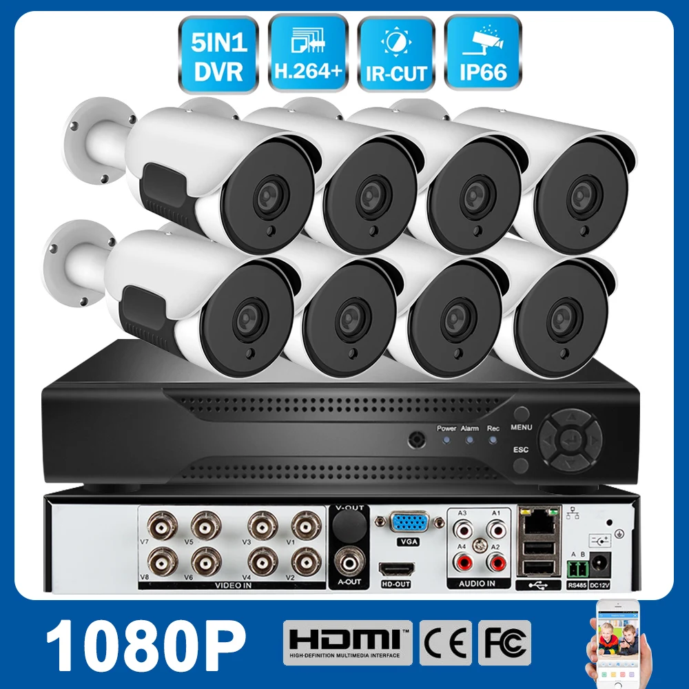 8CH система AHD CCTV беспроводной 1080P HD IR-CUT 5в1 DVR 8 шт. 2.0MP инфракрасный наружный водонепроницаемый безопасности камера системы наблюдения комплект - Цвет: 8PCs Camera 1080P