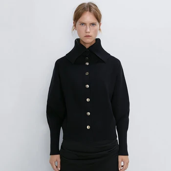 

2019 ZA Autumn New Women Black Turtleneck Sweater Trendy Single Breasted Cardigan Sweater Long Sleeve Warm Women Clothing