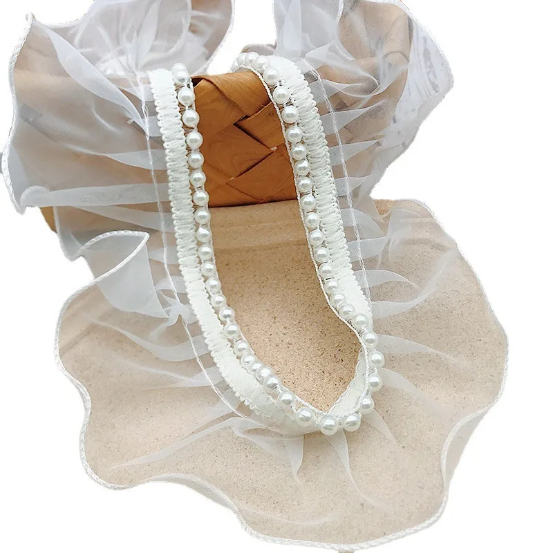 Organza Beaded 3D Ruffled Lace Fabric DIY Wedding Dress Skirt Lolita Fluffy Collar Sleeves Hem Decoration lace fabric lace garment accessories lace sewing supplies chiffon lace fabric lace decoration lace accessories lace sewing accessories