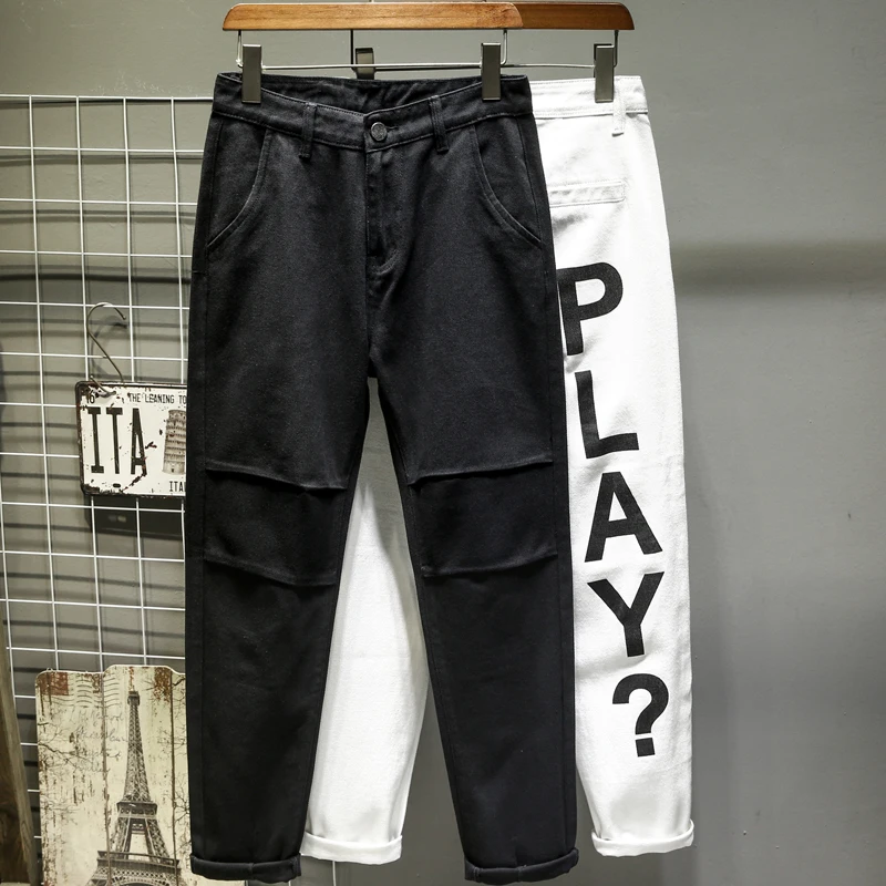 60% OFF 2020 New Man Printed Jeans White Regular Men Designer Blak Letter Denim Harem Pants Male StreetWear Quatliy Amazing Trousers