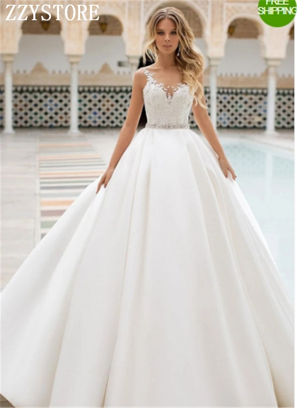 

Vestidos de novia New Amazing Scoop Appliques Spaghetti Straps White Wedding Dresses 2019 Ball Gown Appliques Robe de mariee