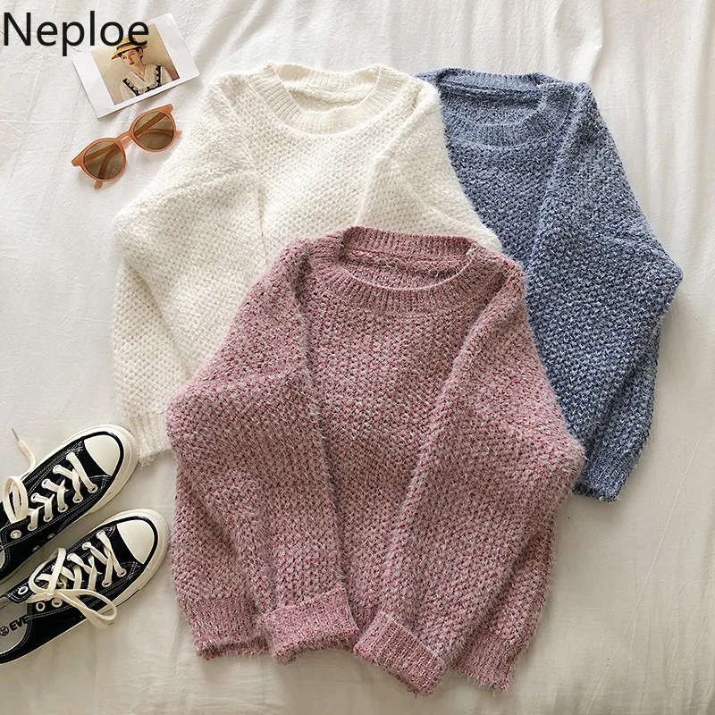 Neploe мохеровый вязаный джемпер Pull Femme Hiver с круглым вырезом и длинным рукавом