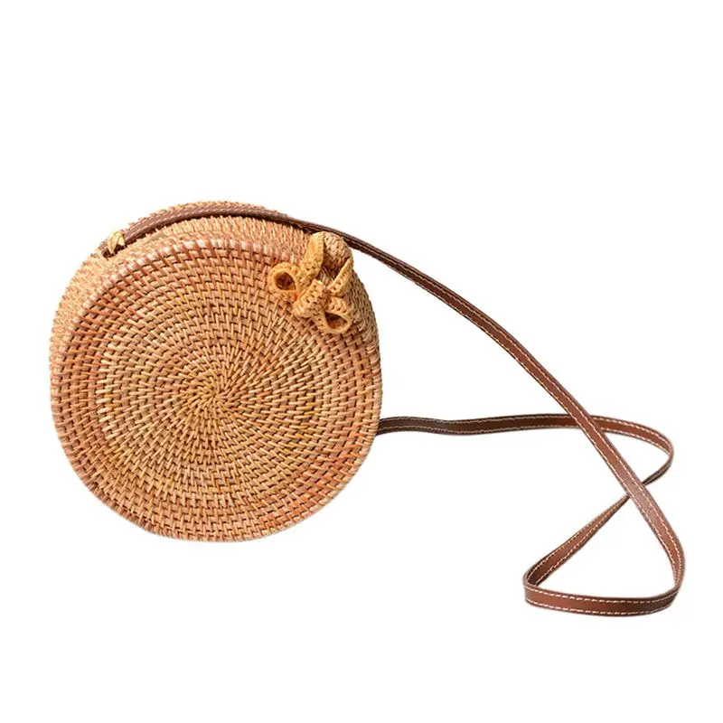 

BEAU-Bali Island Hand Woven Bag Round Butterfly buckle Rattan Straw Bags Satchel Wind Bohemia Beach Circle Bag