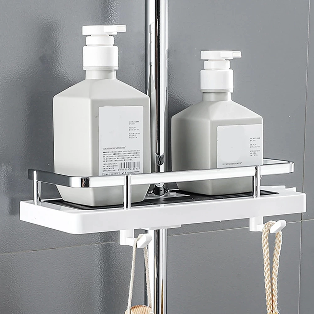 

Multifunctional Storage Rack For Toilet Shower Rod Shower Lifting Rod Tray Hole Free Storage Rack