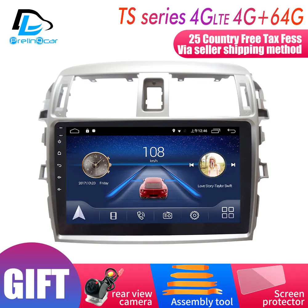 

4G Lte Android 9.0 Car multimedia navigation system GPS player For Toyota Corolla E140 2009 10 11 12 13 years IPS screen Radio