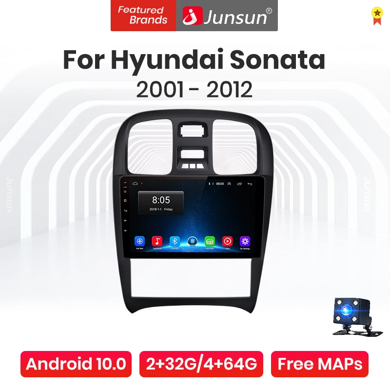 Автомагнитола Junsun V1 Pro 4G CarPlay Android 10 4 Гб + 64 ГБ мультимедийный плеер для Hyundai Sonata 2001