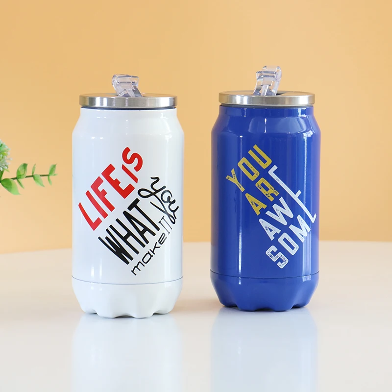 cheap 350ml Stainless Steel Thermal Straw Water Bottle Leak Proof Thermos Mug Creative cans Thermocup
