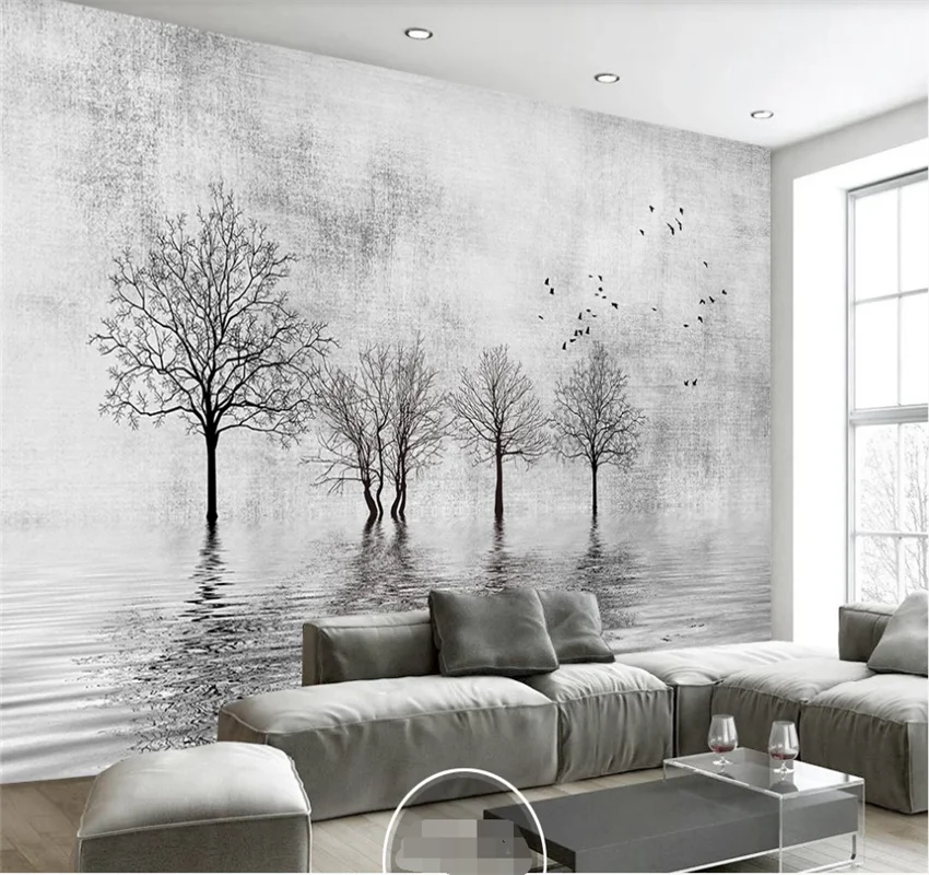 

XUESU New Chinese style abstract tree water reflection TV background wall mural custom 8D wallpaper