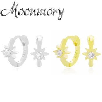 

Moonmory 925 Sterling Silver Fashion Zircon Sun Hoop Huggies Earring For Women Charm Sun Flower Round Earring Female Jewelry