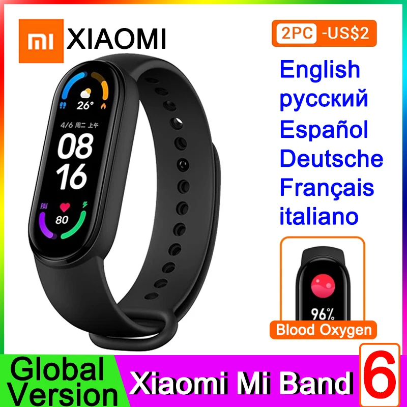 Newest Xiaomi Mi Band 6 1.56'' Large Display Smart Bracelet Blood Oxygen Fitness Tracker Heart Rate Monitor Bluetooth Smart Band