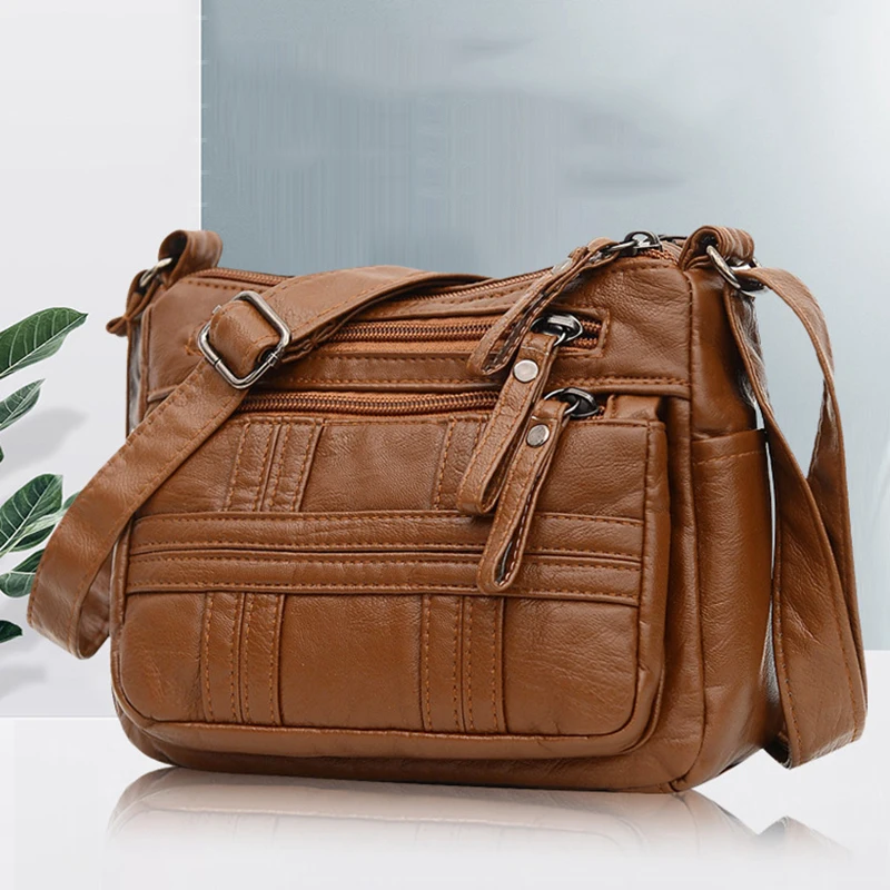 SMOOZA Women Bags 2022 New Large Capacity Multilayer Zipper Bag High Quality PU Leather Shoulder Messenger Bags Female Handbag