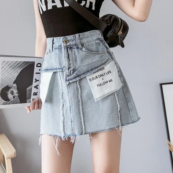 

CHICATWILL 2020 Designer Pockets Women Denim Skirts Tassels Destroyed Short Mini Skirt Jeans