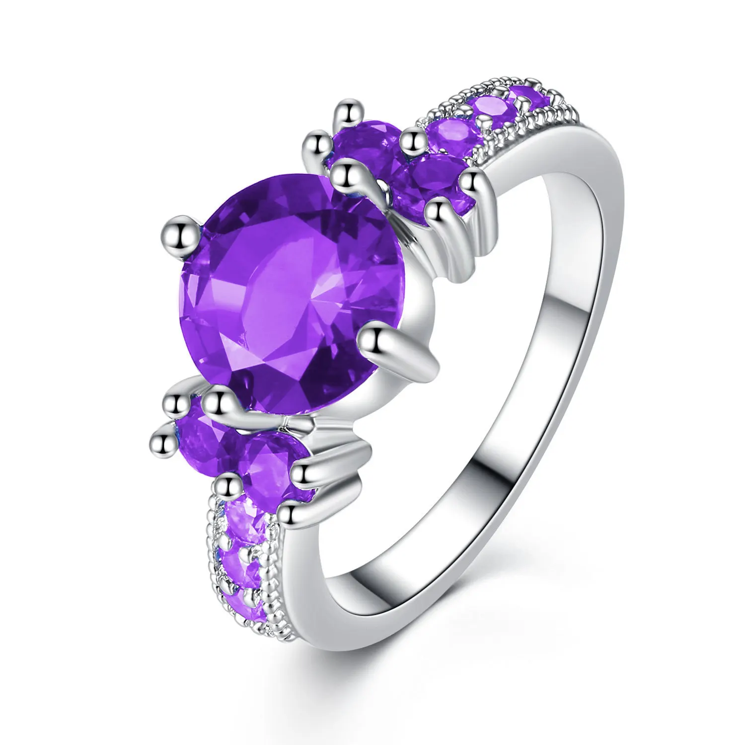 2 шт., 925 серебряные кольца с александритовым Сапфиром И драгоценным камнем для женщин, вечерние ювелирные украшения для юбилея, кольцо - Цвет камня: Фиолетовый