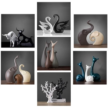 

Nordic Ceramic Ornaments Statues Elephant Cat Deer Rabbit Snail Tree Figurines Birthday Marriage Gifts Home Decorations Crafts