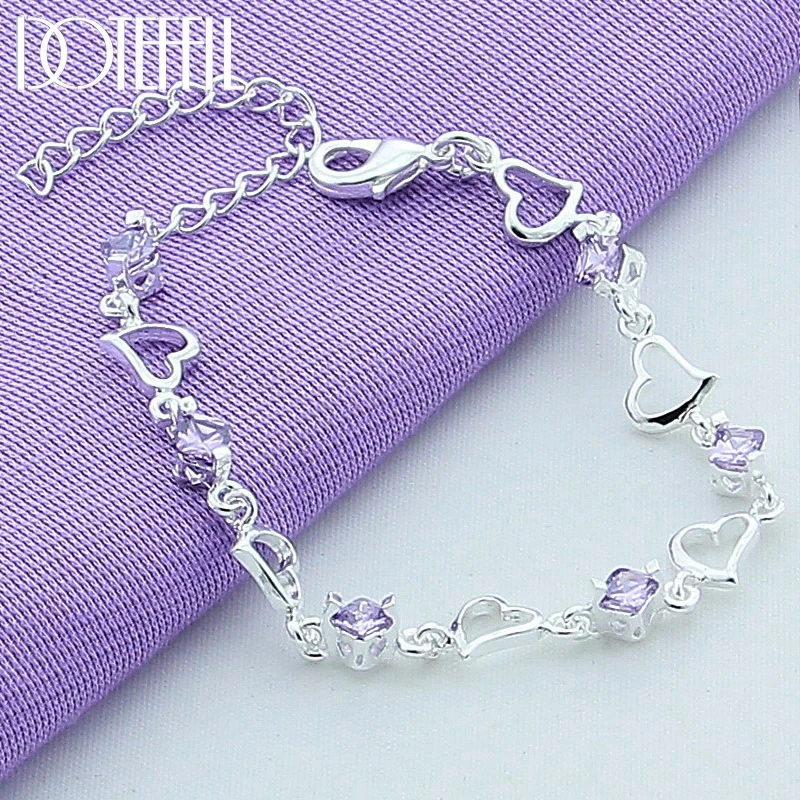 Zircon Bracelet Jewelry Engagement DOTEFFIL Purple 925-Sterling-Silver Heart Women