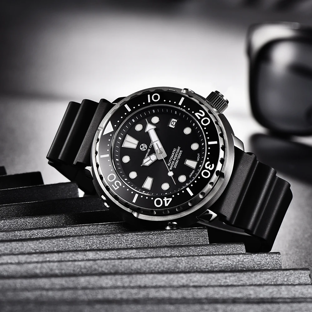 PAGRNE DESIGN New 45mm Stainless Steel Large Dial  Mechanical Wristwatch 300m Waterproof Automatic Sapphire Glass Watch fro Men