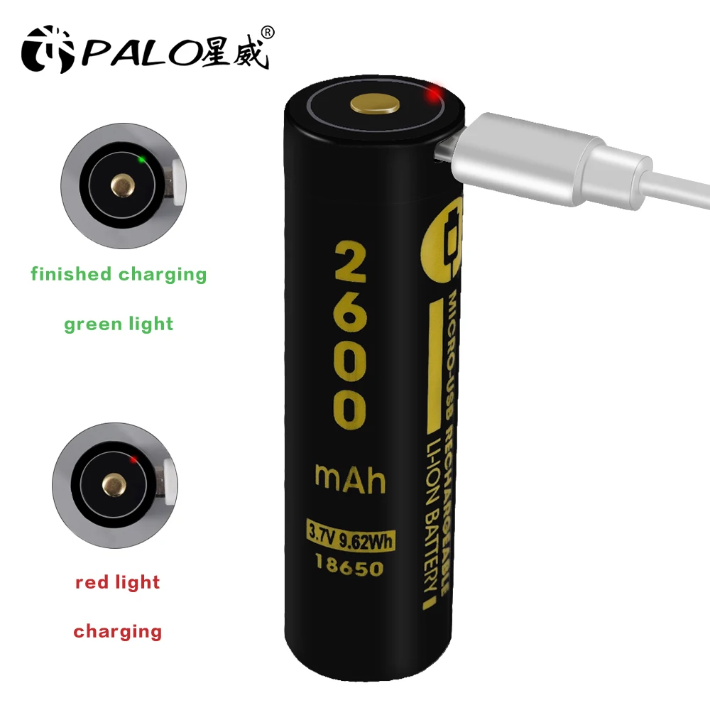 PALO MICRO USB 18650 батарея 2600 mAh литий-ионная аккумуляторная батарея 3,7 V светодиодный индикатор USB DC-зарядка умная батарея