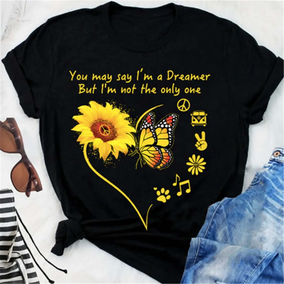 Sunflower You May Say I'M A Dreamer But Not The Only One Ladies T-Shirt Digital Printed Tee Shirt | Мужская одежда
