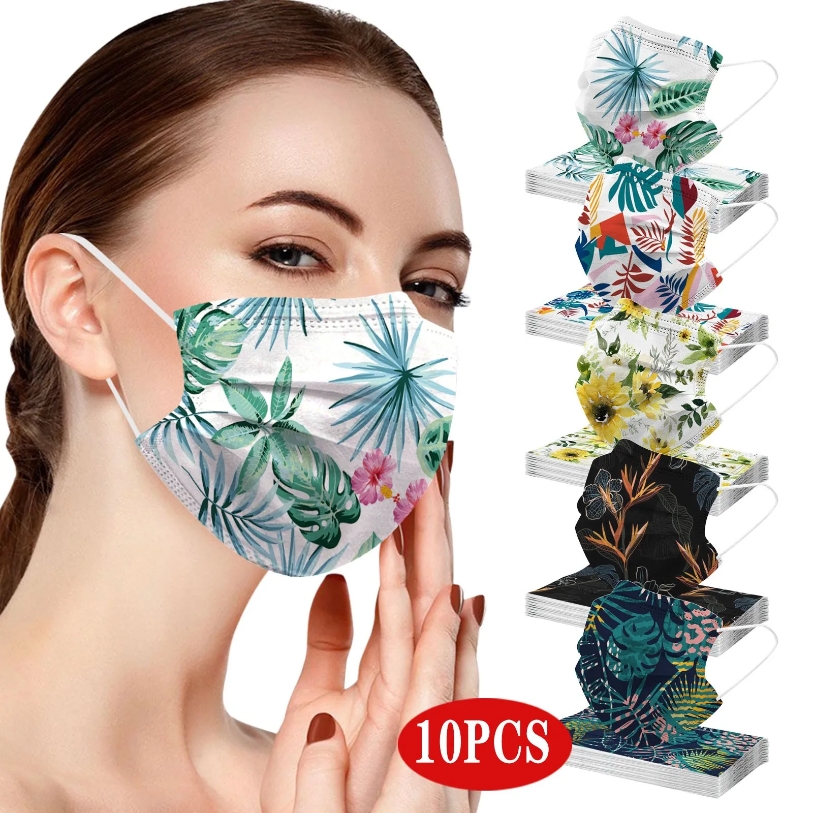 10PCS Adult Disposable Outdoor Breathable Mask Summer Flower Printed Cosplay