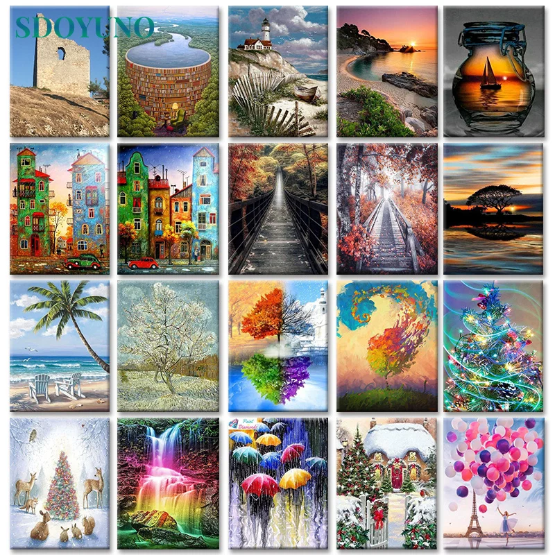 

SDOYUNO Embroidery 20x25cm 5d DIY Diamond Painting Full square Landscape hobby Pattern Home Decor Rhinestone Handmade Frameless
