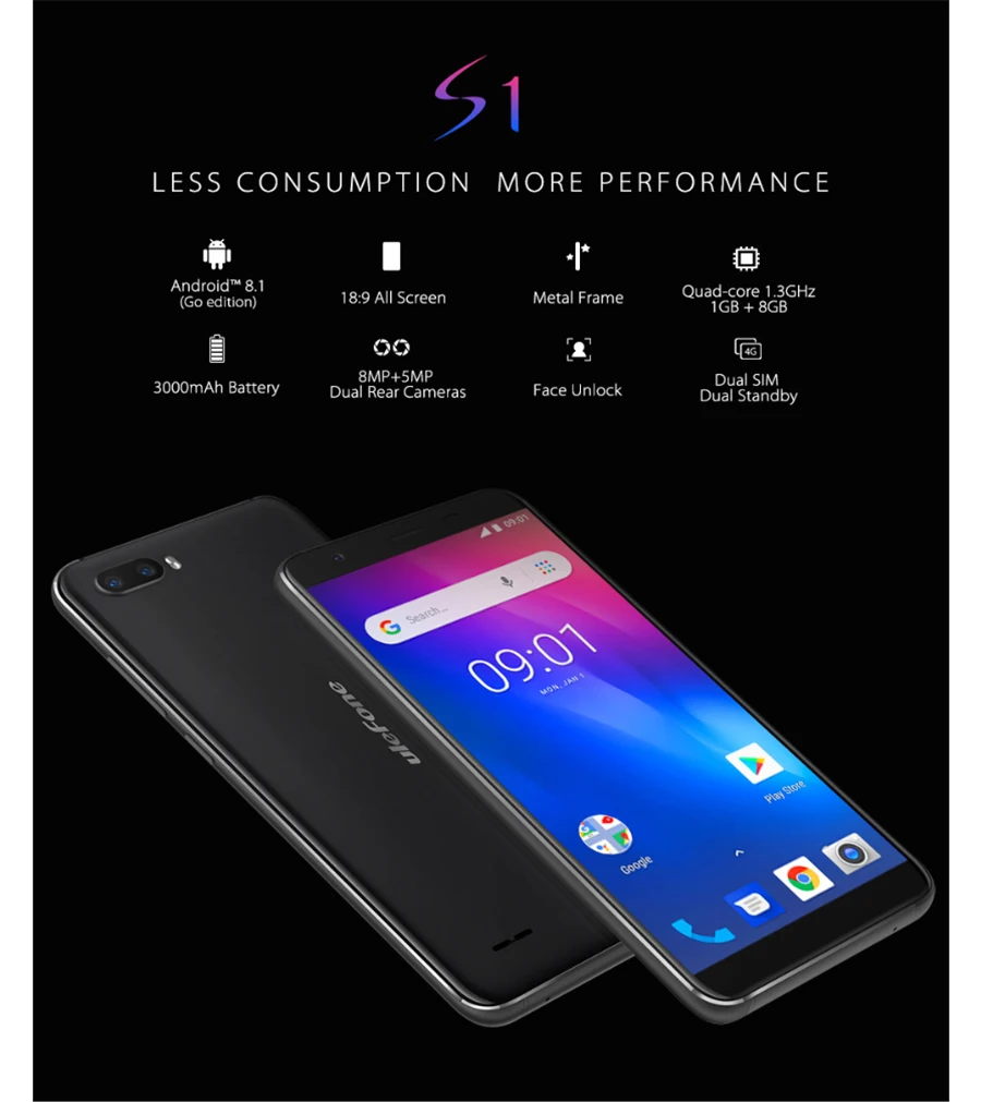 Оригинальный Ulefone S1 Android 8,1 смартфон MT6580 4 ядра 5,5 ''HD 8MP 1 ГБ Оперативная память 8 ГБ Встроенная память 3000 мА/ч, 3g WCDMA Face ID мобильного телефона