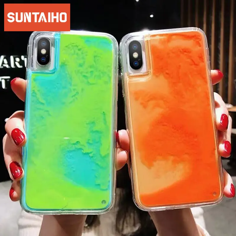 Светящийся неоновый чехол с песком для iphone 11 Pro X XS MAX XR 6 6s 7 8 Plus светящийся в