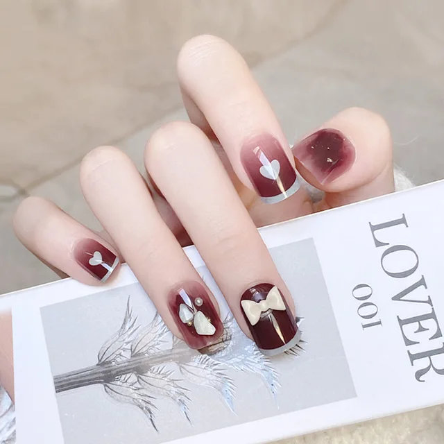 Short Round Fake Nails Star Clouds Press On False Nail Tips with Designs Set Bow French Nail Art Decoration Manicure Tools STYLE10