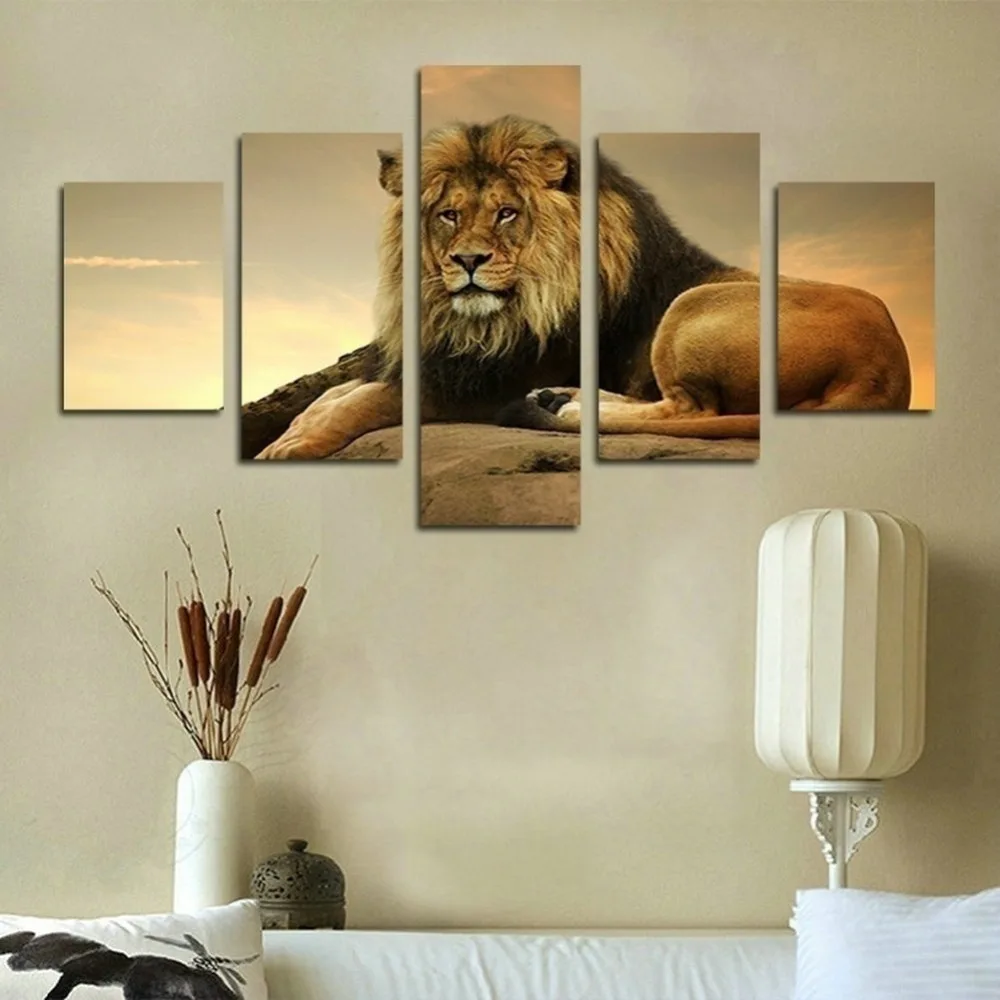 5 Piece Animal Poster Modular Canvas Pictures Print Lion Frameless Wall Art Canvas Paintings Wall Decorations for Living Room (3)