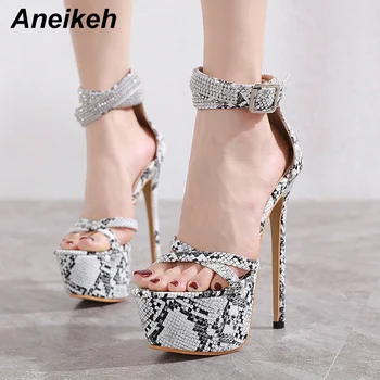 

Aneikeh Rhinestone Fashion Shoes Woman Sandals Peep Toe Basic serpentine Platform High Heels Ladies Platform Shoes Party Pumps