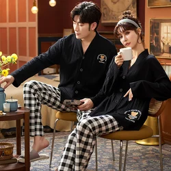 Two Piece Set Home Wear Striped Fabric Design With Plaid Pants Pajama Long Sleeve Cotton Sleep Top Lounge Oversize Sleepwear