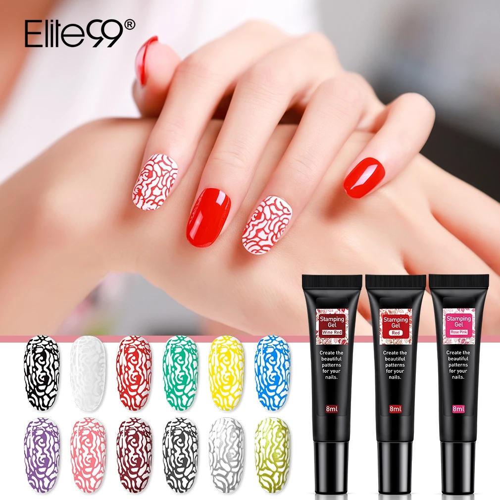 Elite99 8ml Nail Stamping Gel Polish Black White Stamp UV Gel Nail Polish Soak Off Gel Varnish for Nail Art Stamping Plate